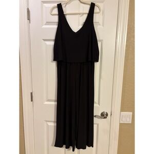 Tahari Black Cropped Sleeveless Tiered Jumpsuit, Size Medium